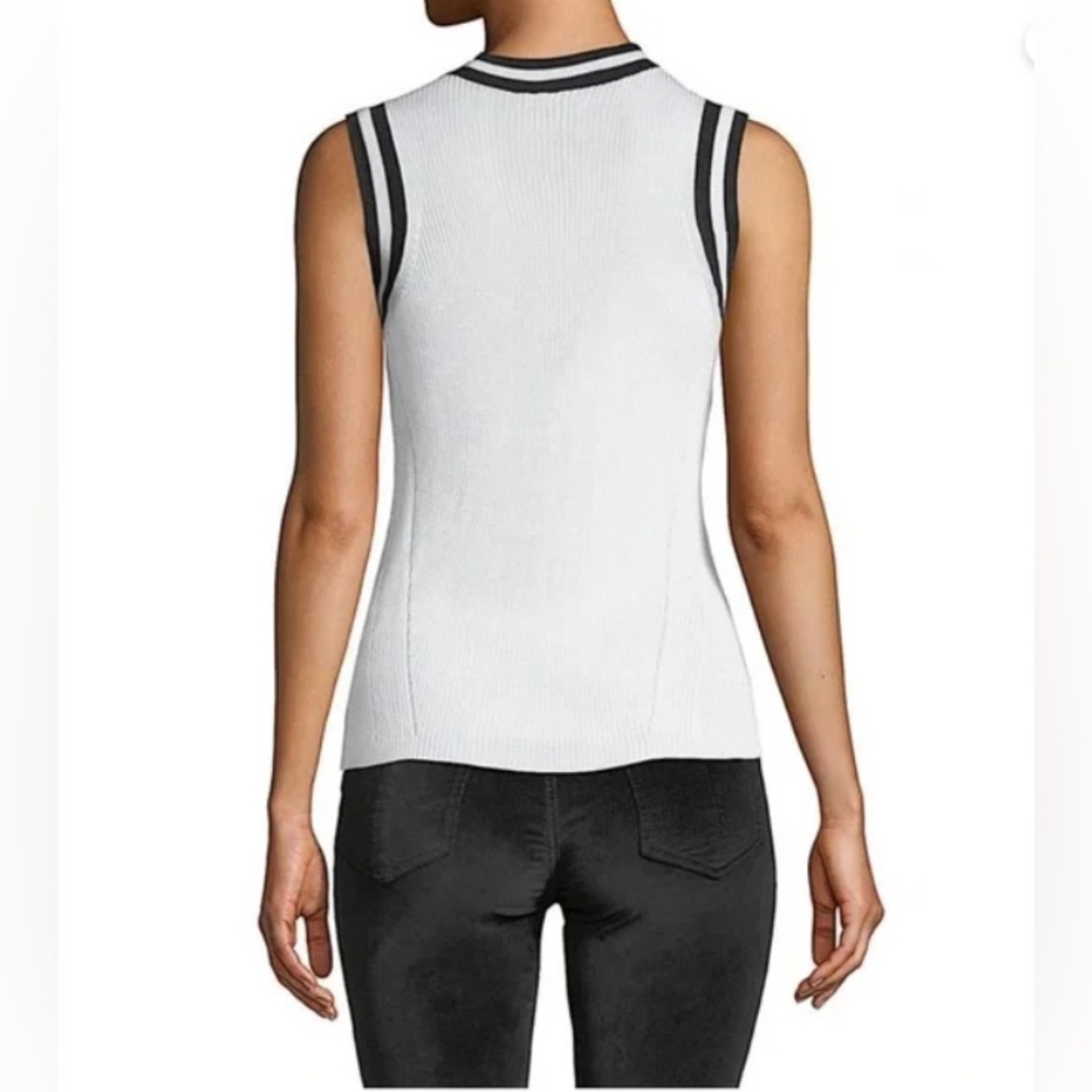 Rag & Bone Priya Crewneck Knit Tank in White with Black Trim Size M - Picture 2 of 12